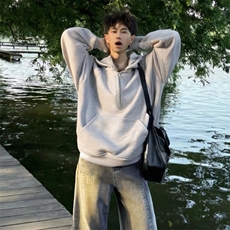 抖音得物二开美式重磅宽松结构拉链设计防风高领连帽卫衣外套W76，男装卫衣，电商A486