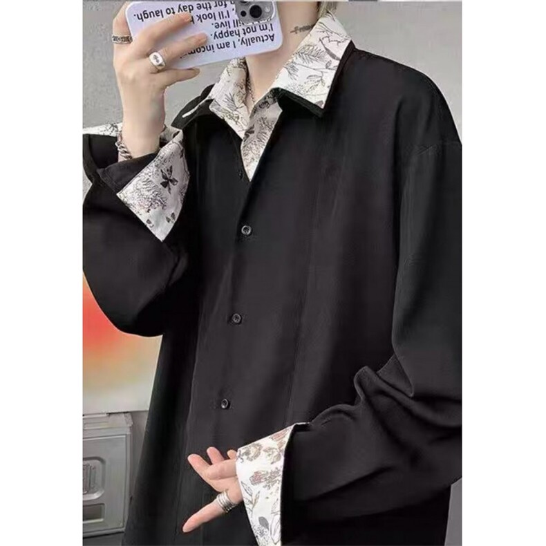 流行气质新款原宿简约时尚假两件衬衫日系慵懒百搭文艺CH88,男装衬衫,星座1116A（原606A-3）