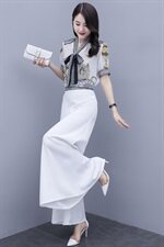 时尚新款两件套装女2021夏季数码印花套装阔腿裤，女装套装/套裙，橙子家