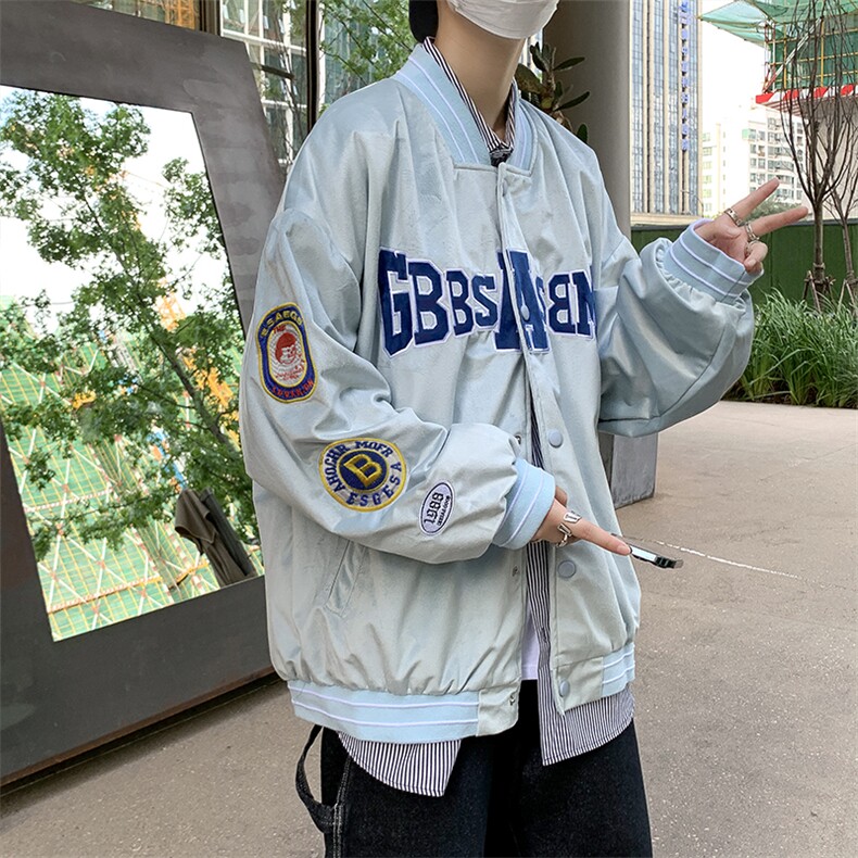 秋冬新品宽松运动风绣花棒球服班服设计感夹克外套男装 W1570-P55图片