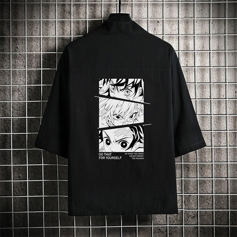 HF59176-P40风汉服男开衫外套七分袖道袍 网格挂拍图片