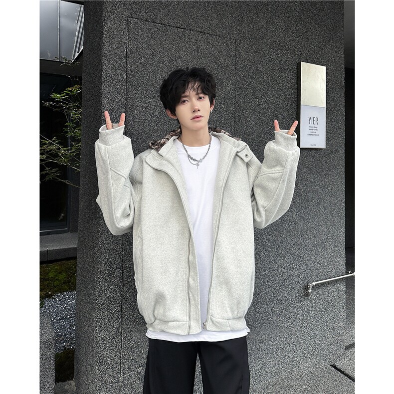 秋冬假两件格子连帽男女拉链上衣加厚夹棉外套JK08562-P93可拆帽图片