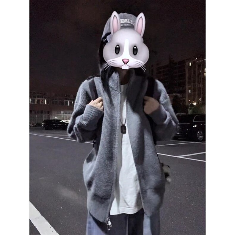 重磅秋冬北极绒双拉链毛衣开衫美式复古休闲慵懒风宽松针织衫外套,男装针织衫/毛衣,电商A486-1