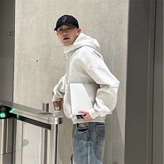 抖音得物二开美式重磅宽松结构拉链设计防风高领连帽卫衣外套W76，男装卫衣，电商A486