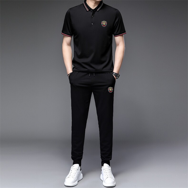 套装男短袖2023夏季款长裤上衣休闲服饰小脚束脚裤夏圆领打图片