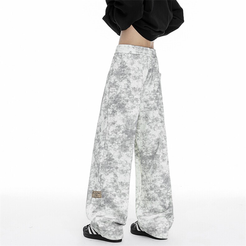 春季裤子男款潮牌休闲百搭直筒阔腿裤加长扎染弯刀卫裤KZ025P45，男装休闲裤，电商B312