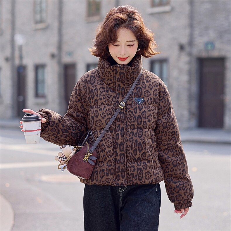 时尚豹纹立领短款羽绒服女2025冬季新款美式炸街高级感白鸭绒外套,女装羽绒服,慧尚依恋