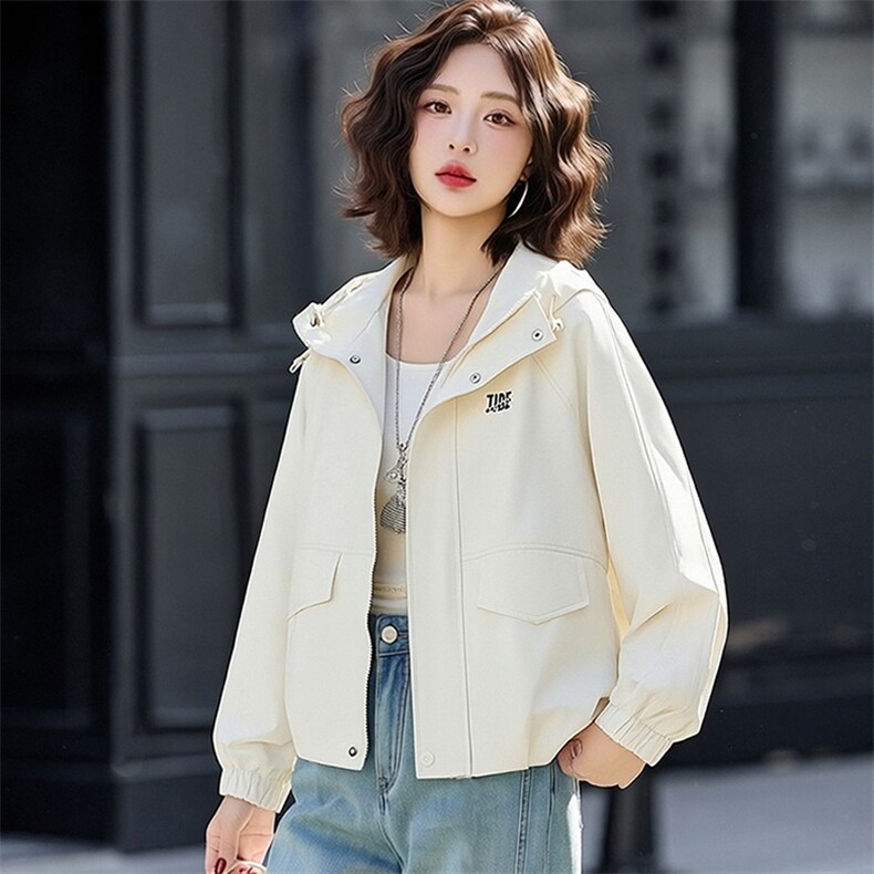 （现货）休闲时尚外套女百搭小个子风衣连帽短款上衣,女装短外套,韩蔻秀