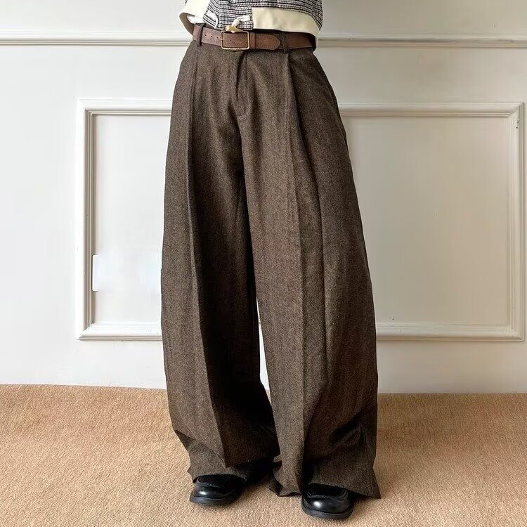高级双褶休闲西裤男女抗皱垂感西装裤子情侣厚款直筒宽松呢料长裤,男装西服套装,星座506A