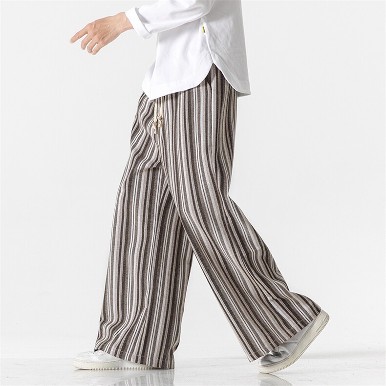 秋冬大码日系复古风条纹宽松直筒休闲阔腿裤男潮K215/P70,男装休闲裤,钱塘713
