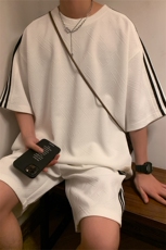 TZ83335/P65夏季新款短袖短裤t恤休闲宽松提花大码两件套套装男，男装休闲套装，电商A141
