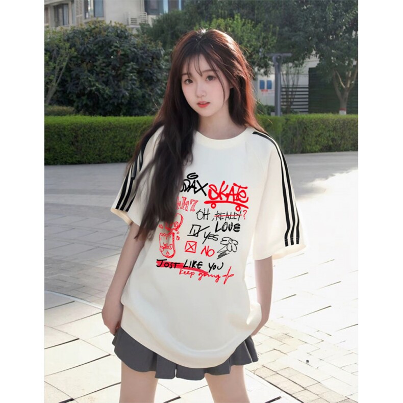 抖音得物高品质二开240克宽松纯棉美式潮牌三条杠织带短袖T恤,男装T恤,电商A486-1