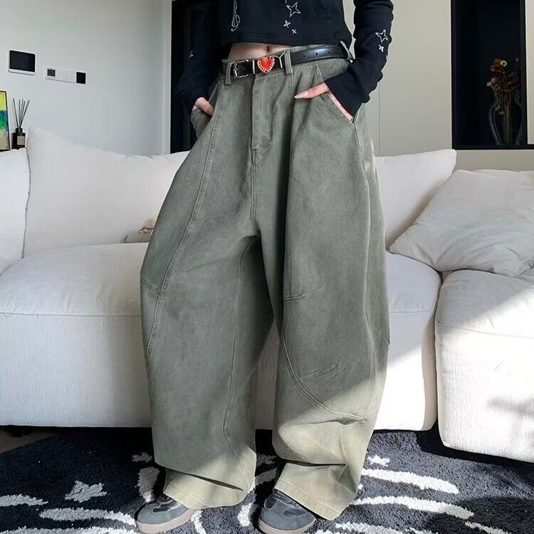 新款美式拼接解构设计感弯刀工装裤男女宽松阔腿长裤子AM1204P57,男装工装外套,星座1013-5