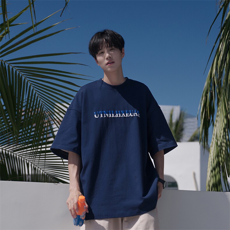 夏季纯棉T恤短袖男女日系简约字母印花情侣B225-YHT9119 -P42-X55图片