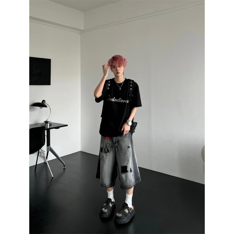 【网图有货】水洗破洞七分裤男美式hiphop牛仔短裤D622LL-特P40,男装牛仔裤,星座1007（原301D）