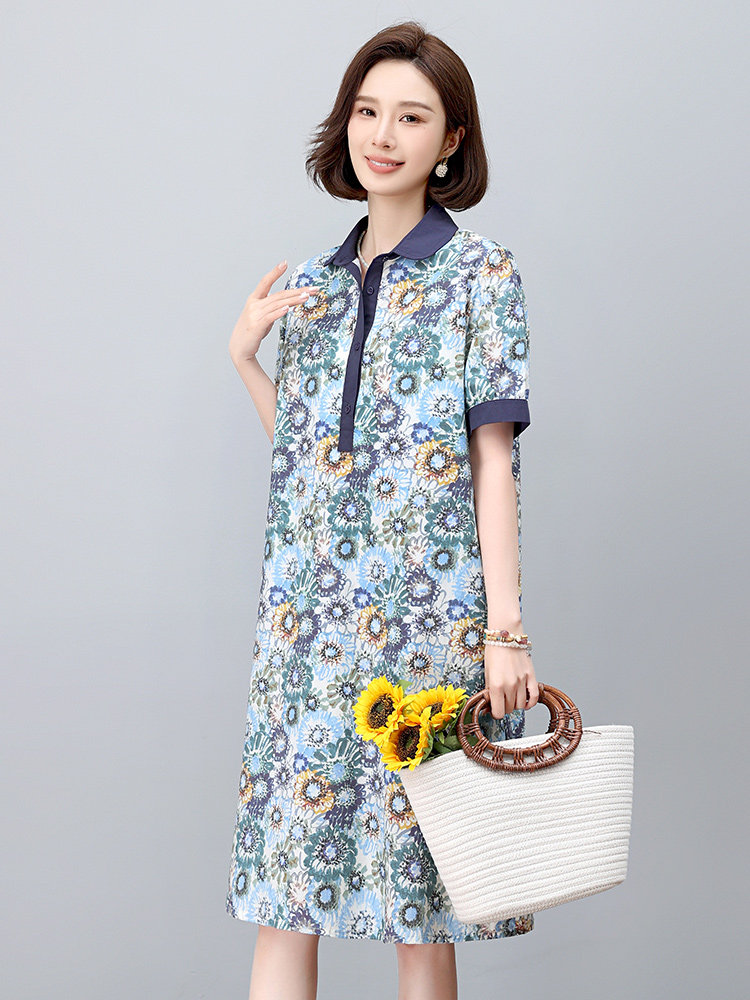 现货2025年夏文艺优雅印花休闲连衣裙,女装连衣裙,依恋蒂丝