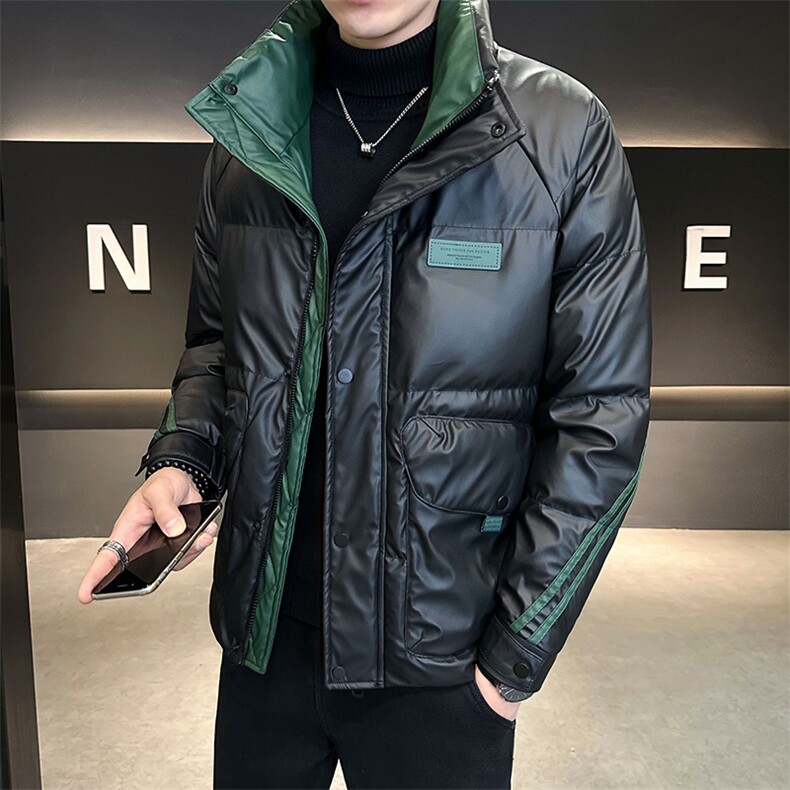 店主风冬季潮流立领PU皮羽绒服男保暖外套已备货B338-315-P185,男装羽绒服,电商B338