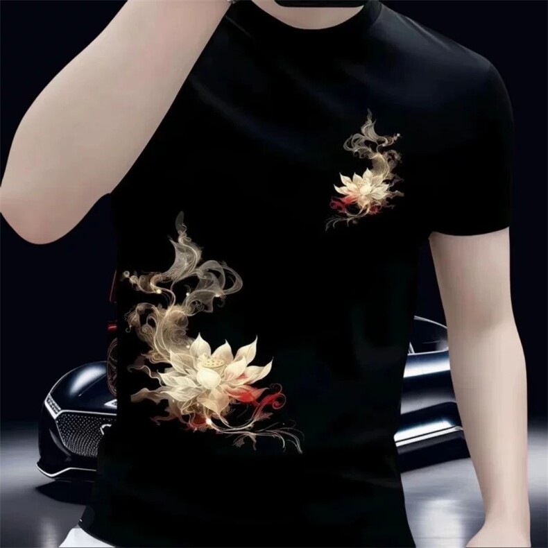 好运莲莲长绒棉风潮牌印花短袖男t恤2025夏季轻奢时尚上衣，男装T恤，星座1210-1