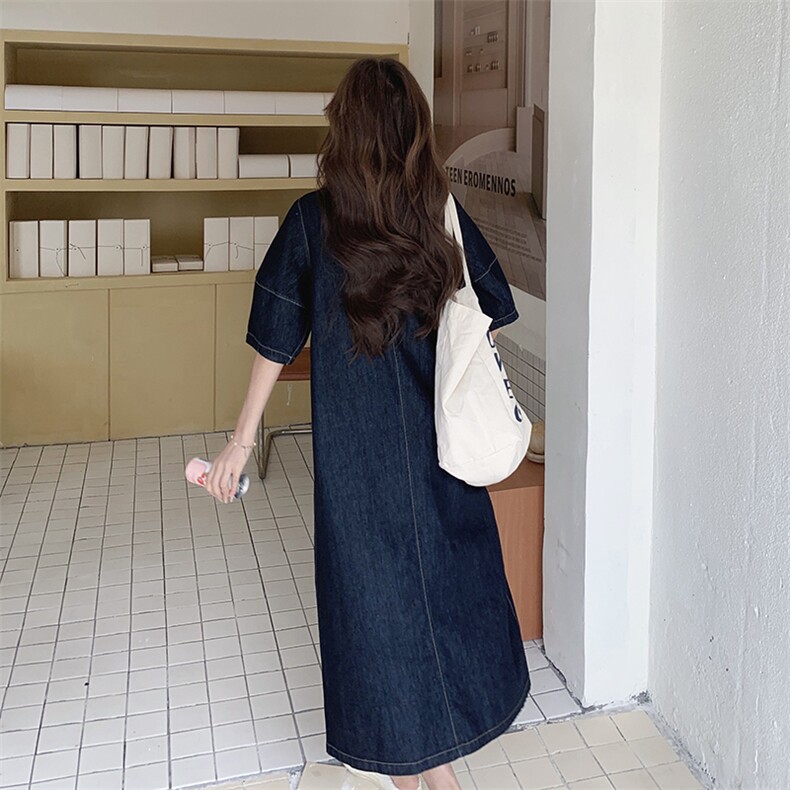 盐系气质时尚牛仔连衣裙女2025夏季新款韩版减龄宽松显瘦衬衫裙子,女装连衣裙,2C269