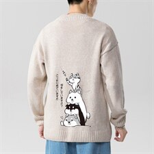 2021秋冬新无影墙日系大码男已注册四只猫印花毛衣针织衫MY11-P45，男装针织衫/毛衣，电商A001