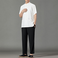 2026夏季薄款高端风冰丝短袖衬衫套装唐装汉服HL23813-P120，男装休闲套装，星座1105-3