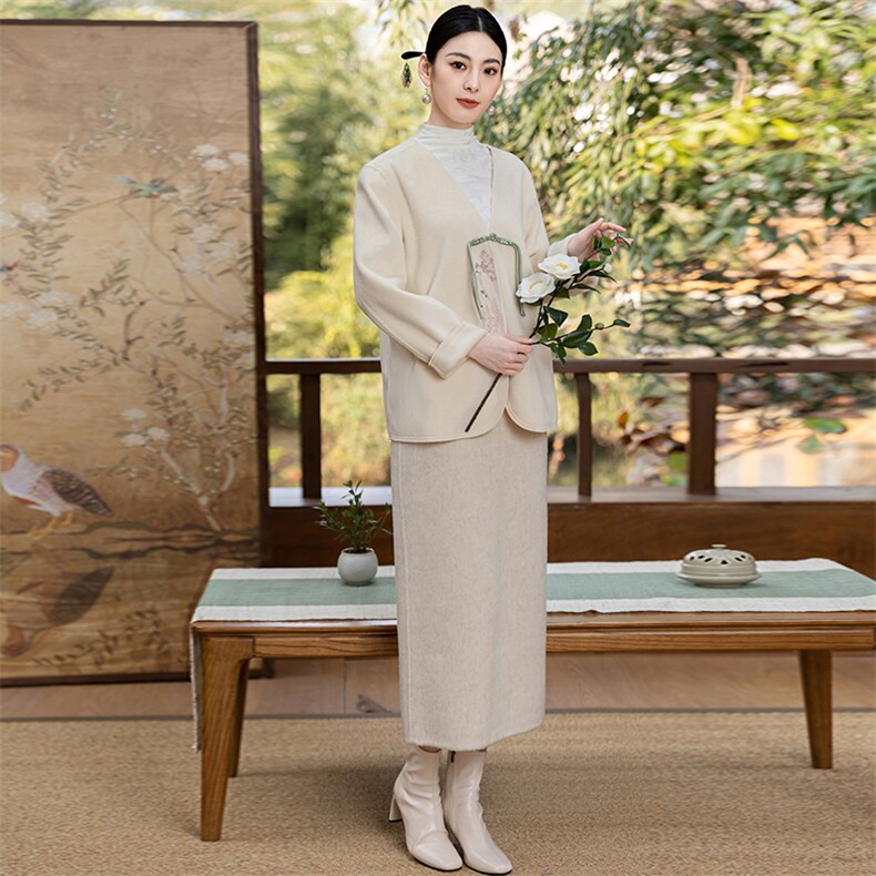 新中式国风禅意女装茶艺师服装改良汉服唐装上衣旗袍外搭开衫,女装毛呢外套,芷墨服饰