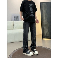扎染弯刀牛仔裤男款美式高街vibe直筒微喇裤310A-4-NZ75-P55，男装牛仔裤，星座310A-4