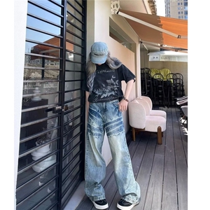 【现货】牛仔裤男闪电纹宽松百搭港风  Y801 P45图片