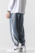 港风2024秋冬新款撞色拼接宽松束脚运动休闲潮牌裤子2107-P45控69,男装休闲裤,星座914-3