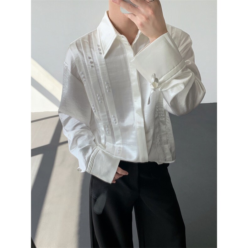 26春夏男士设计感丝滑亮面醋酸珍珠重工衬衫cs228-p108,男装衬衫,电商B288