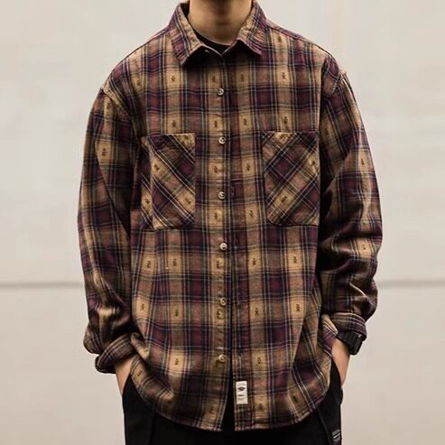 1506/QJ010/P53美式经典春秋新款英伦格纹休闲百搭衬衣外套潮,男装衬衫,星座1506