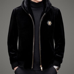 新款2021中年男士连帽外套金貂绒商务休闲保暖夹克MSNAGM682-P225，男装夹克，电商B212（原钱塘6029）