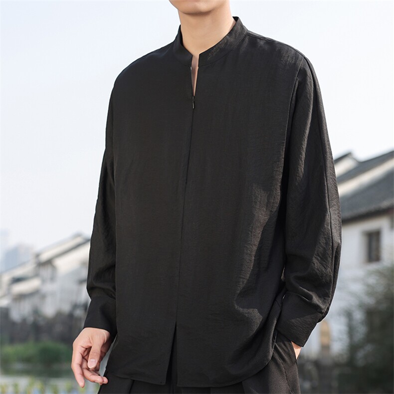 2026春季新款男装新中式棉麻唐装风衬衣立领亚麻衬衫 C177-P70图片