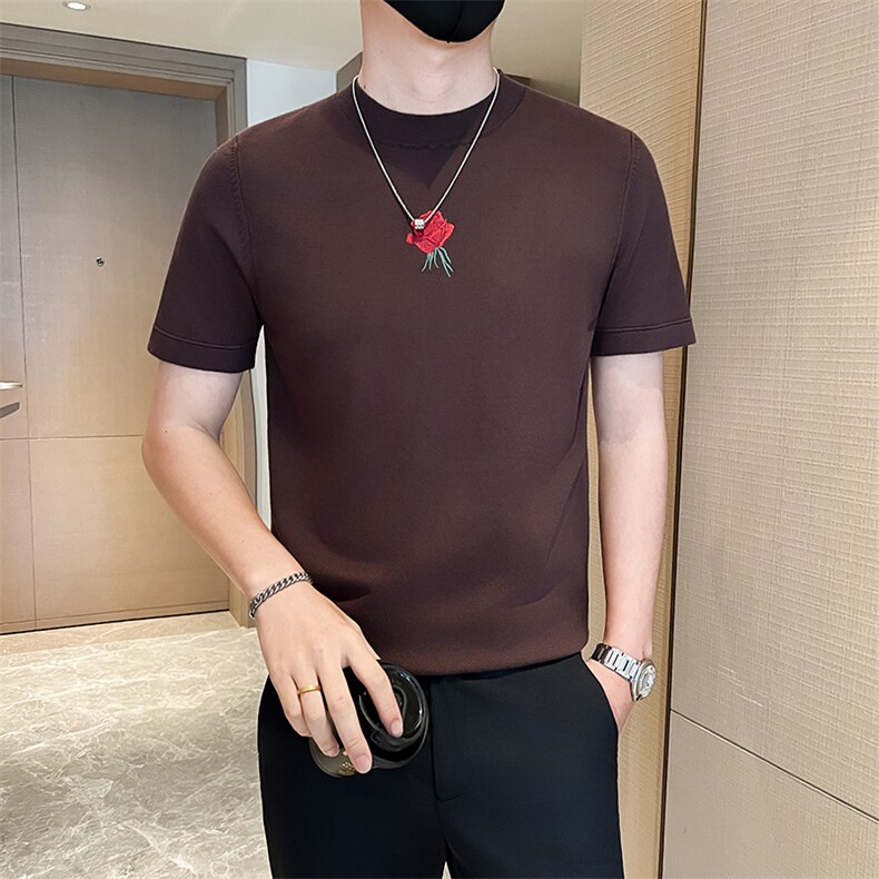 店主风秋冬男士针织短袖毛衣男修身套头毛衣301A-1/M10/P55控75,男装T恤,星座301A-1