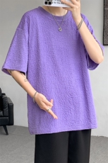 8XL-M特大码短T恤泡泡袖肌理感冰丝短袖衬衫上衣五分袖DX322P25，男装T恤，电商D206-1