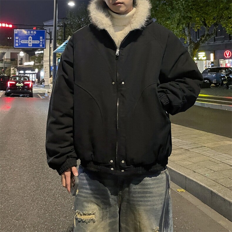 冬季外景重磅毛领连帽夹克棉服男潮宽松工装大码外套MF00372/P135图片