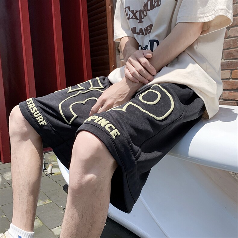 夏季美式ins潮流宽松休闲五分裤发泡字母运动短裤男K3937-P28,男装休闲裤,星座512-2