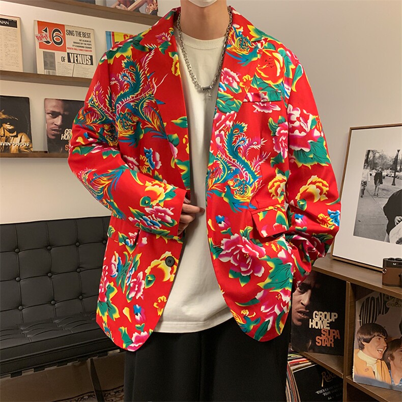 XF9035/P65春装新款东北大花西服男女风个性宽松花上衣外套，男装西服，电商A141