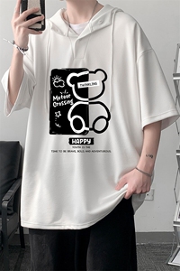 LD54352-P45NASA 连帽短袖t恤男大码胖子带帽五分袖中袖图片
