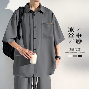 特批P30无差价25夏休闲刺绣凉感冰丝短袖男透气薄款垂感衬衫CD865图片