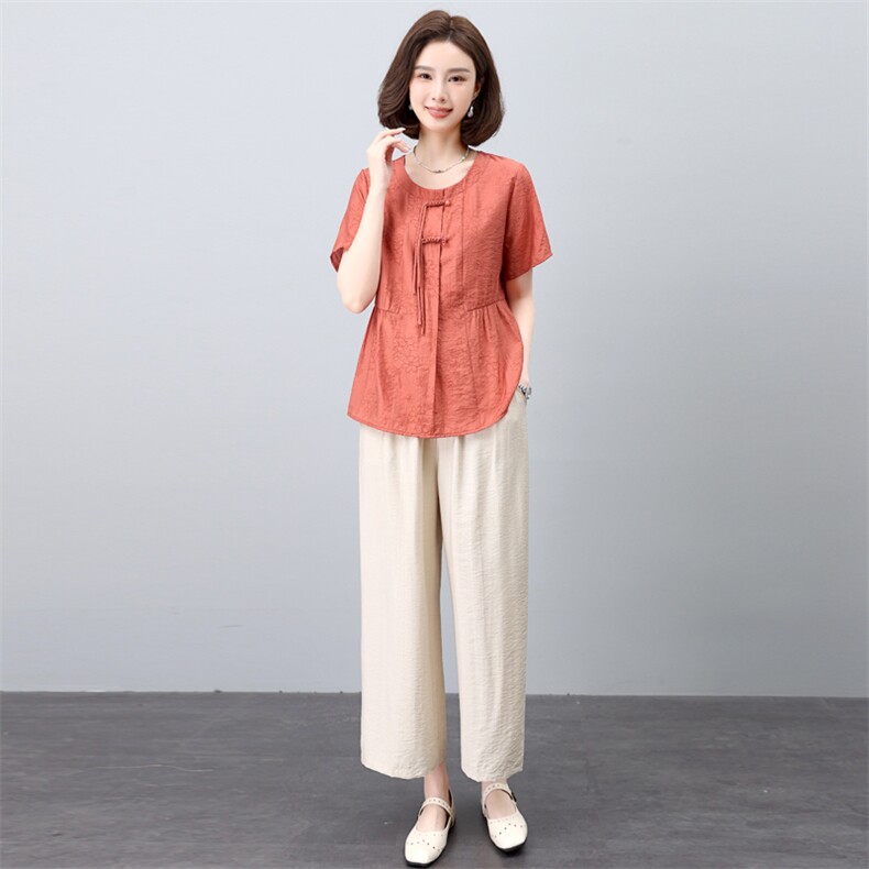 2025年夏季休闲百搭时尚两件套装直筒裤女,女装套装/套裙,简韵佳
