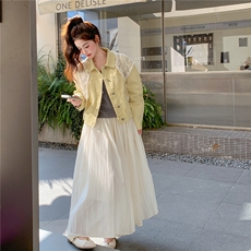 新品~奶黄色短外套配蕾丝披肩28631-P149-K248，女装短外套，2B076