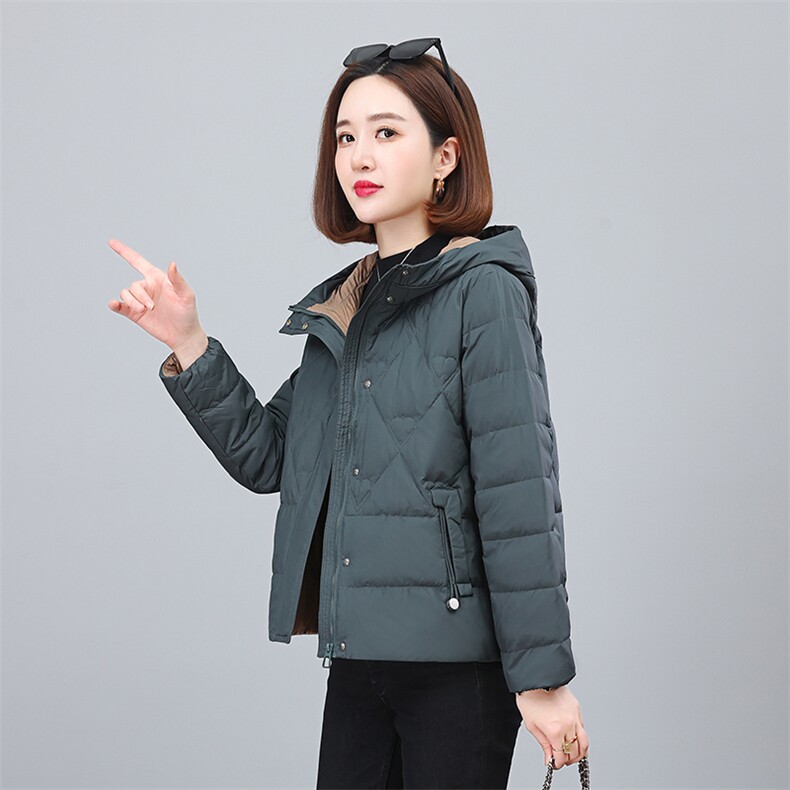 时尚保暖连帽小面包羽绒服修身显瘦短款外套,女装羽绒服,依恋蒂丝