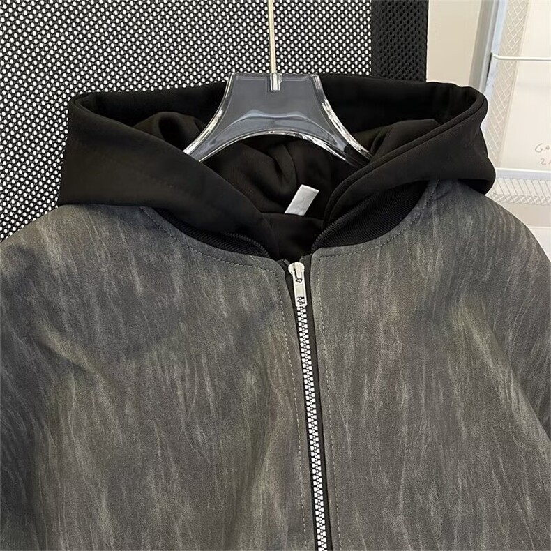 设计美式复古棒球服男春季宽松休闲短款连帽pu皮纹理外套J690/P90,男装皮衣,星座506B