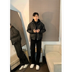 春季高级感美式pu皮衣飞行夹克男生美拉德复古情侣外套LAA166-P59，男装夹克，星座1008