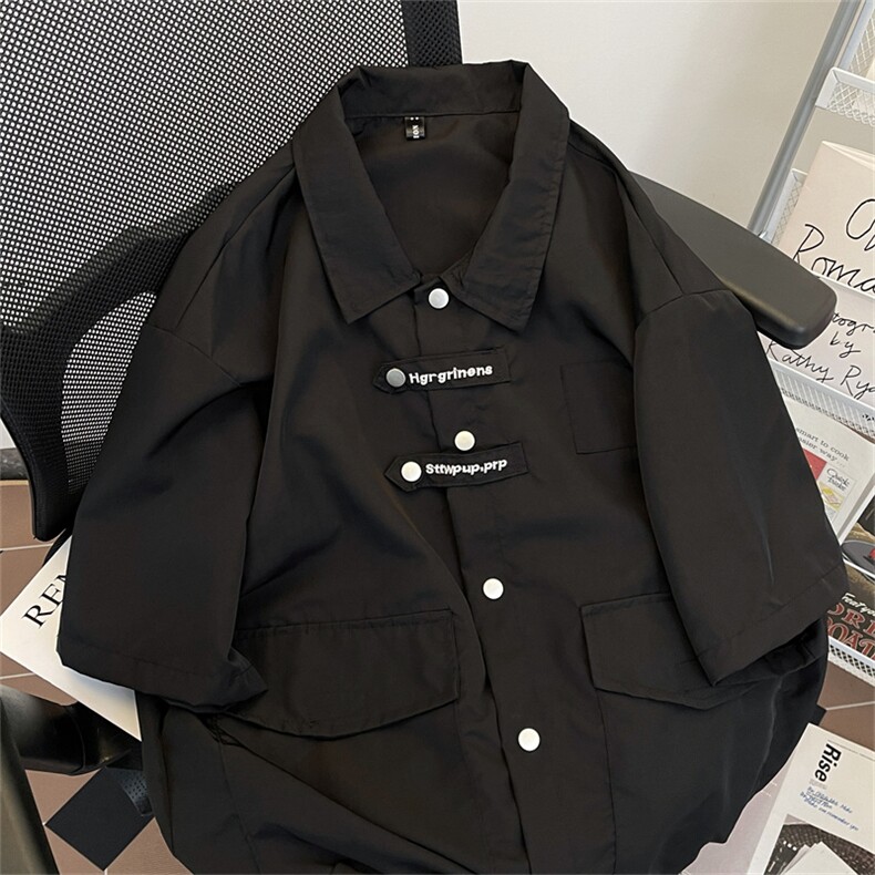 新款夏季多口袋短袖衬衣男情侣宽松机能休闲衬衫外套11722-p43,男装衬衫,星座1008