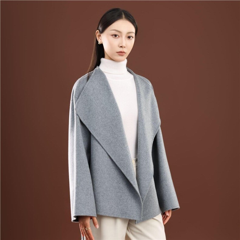 秋冬季纯山羊绒简约大翻领百搭休闲保暖高级感短款羊绒大衣，女装羊绒大衣，卓冠羊绒