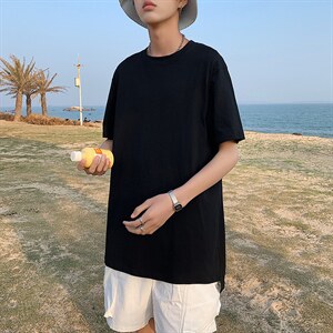 港风圆领宽松纯棉T恤衫男夏季学生短袖休闲半袖衫T130P25控39图片