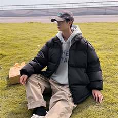 光版二开立领棉衣男加厚棉袄纯色潮棉服A266-P03-P30特批黑色P35，男装棉衣，电商A266