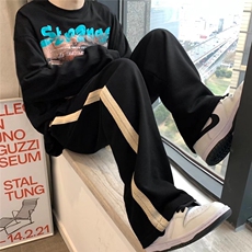 欧美hiphop裤子高街ins潮坠感黑白拼接阔腿裤K1944P28，男装休闲裤，星座1116-2